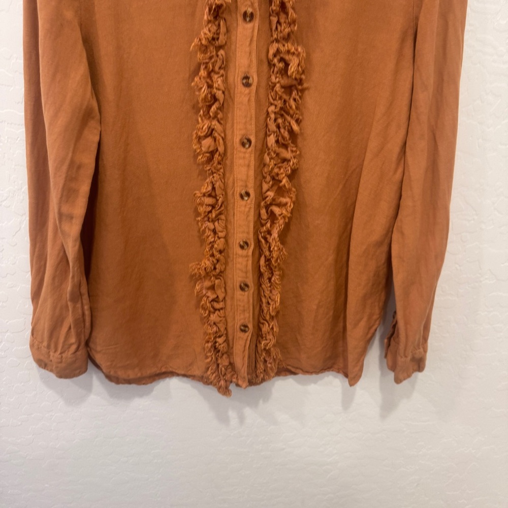 Anthropologie Pilcro Ruffled Placket Linen Blend Shirt Womens Small Button Front - Picture 4 of 7
